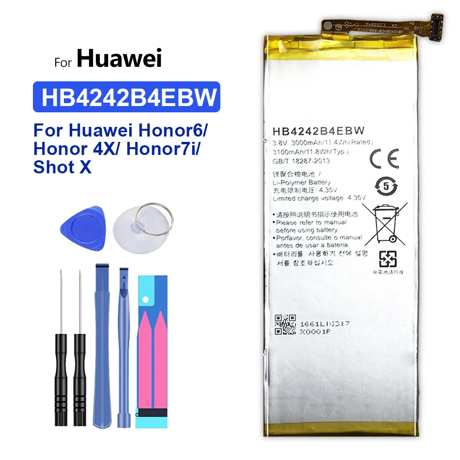 

HB4242B4EBW Сменный аккумулятор для Huawei Honor 6 / Honor 4X / Honor 7i / Shot X ShotX 3000 мАч + номер для отслеживания