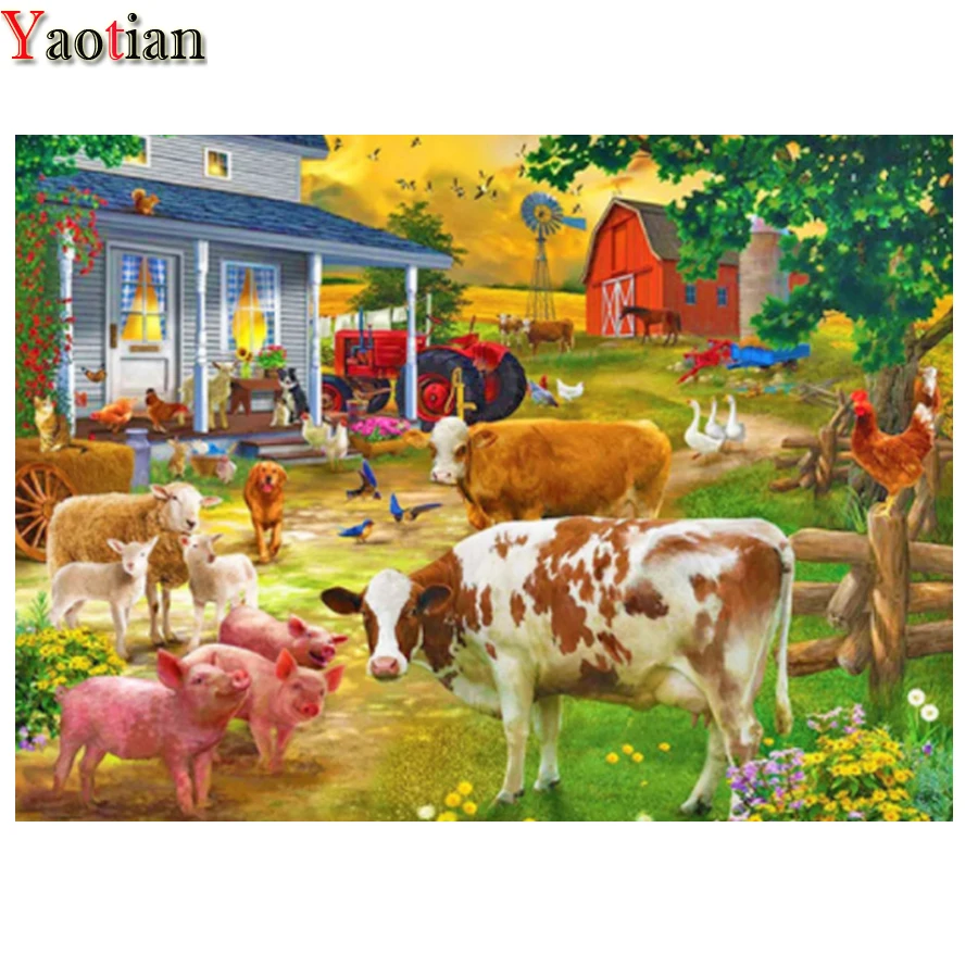 

5D алмазная живопись, корова, овечка, свинья, животные, семейная ферма, вышивка крестиком, алмазная вышивка, мозаика, искусство стразами, Деко...