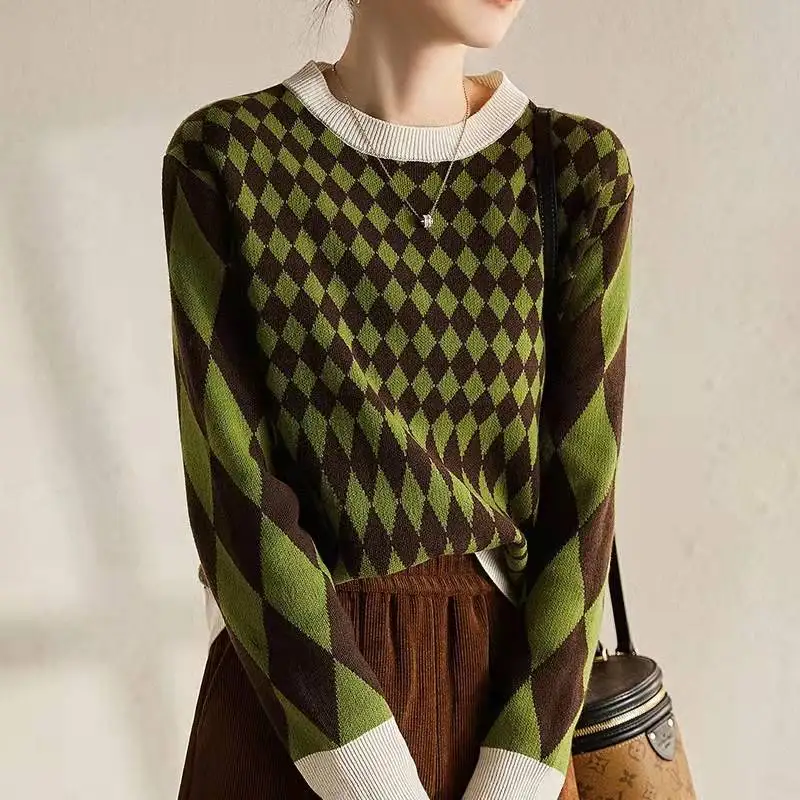 

Женский свитер, элегантный джемпер, зеленая вязаная женская одежда, джемпер с длинным рукавом на осень и зиму, Женский версии свитер
