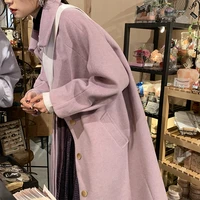 purple woolen coat women korean fashion single breasted long wool coat women spring autumn thicken warm elegant jackets female
