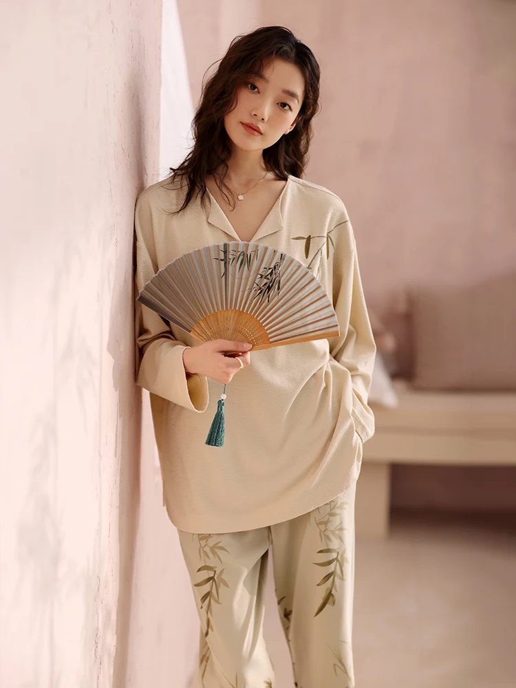 Женская пижама с нагрудником весенне-осенний хлопковый пуловер из модала