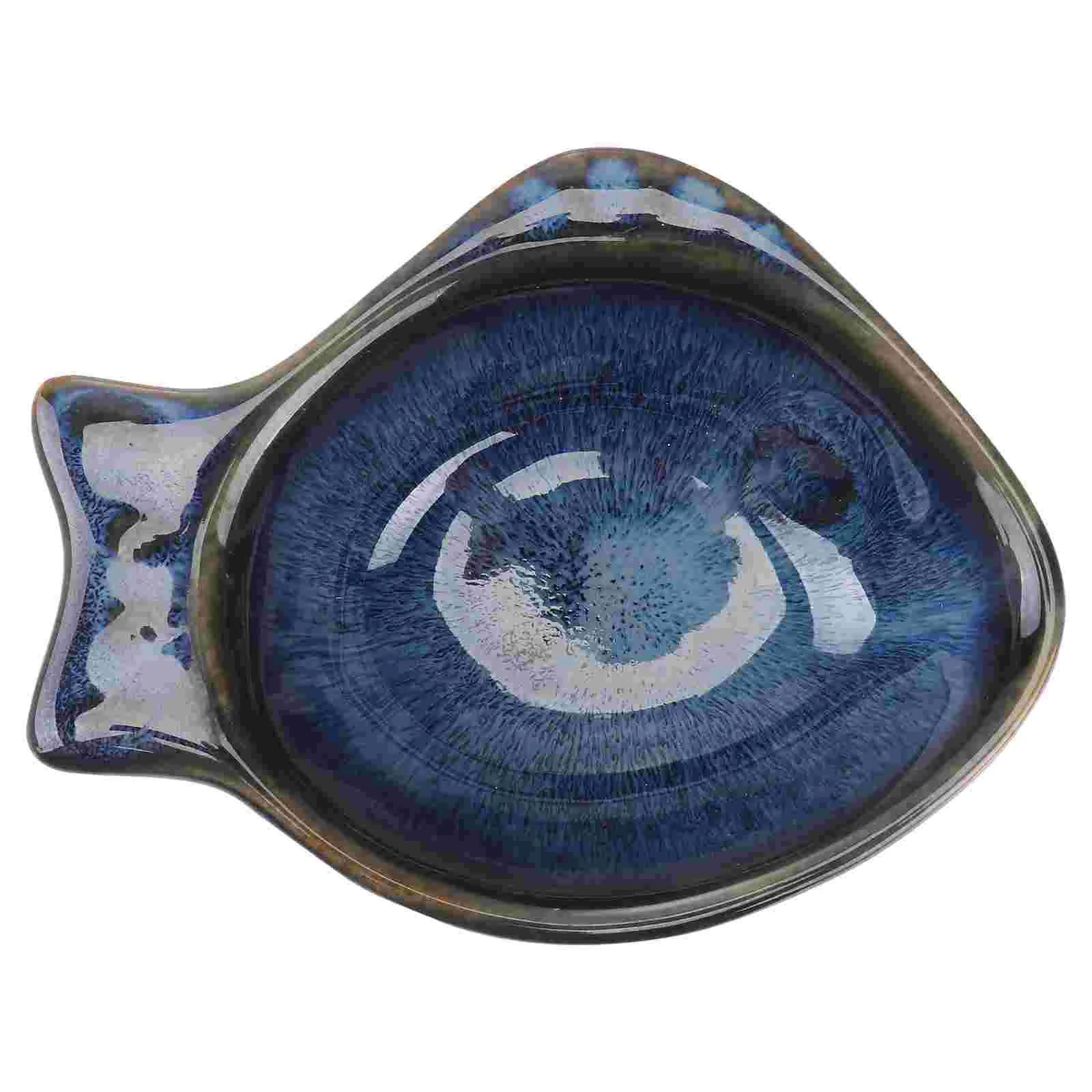 

Ceramic Sauce Dish Fish Shaped Serving Dish Seasoning Dipping Bowl Appetizer Plate for Home (Blue)
