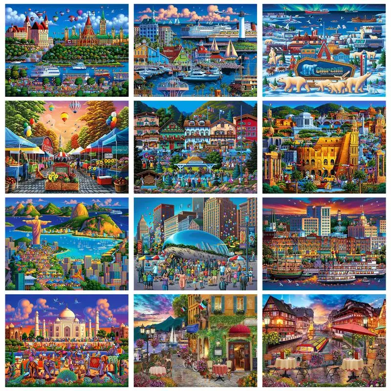 

GATYZTORY DIY Oil Painting On Canvas Frame Acrylic Painting By Numbers Metropolis Landscape Handpainted Wall Decor Gift