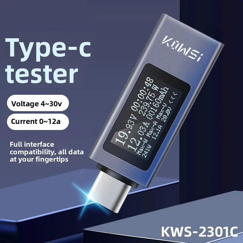 Фото Многофункциональный цифровой измеритель напряжения, тока и мощности KWS-2303C Type-C с дисплеем, тестер зарядки мобильных телефонов, DC 4-30В (аналог KWS-2301C) №1