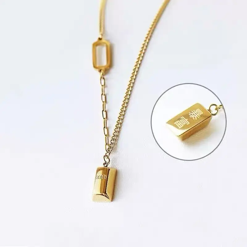 Rich Small Square Brick Necklace 2024 New Popular No Fading