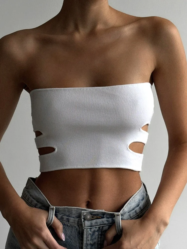 

Summer White Tank Top Sexy Hollow Out Top Chest Wrap Slim Hot Girl Women Clothes Beauty Back Slight Strech Ropa Mujer