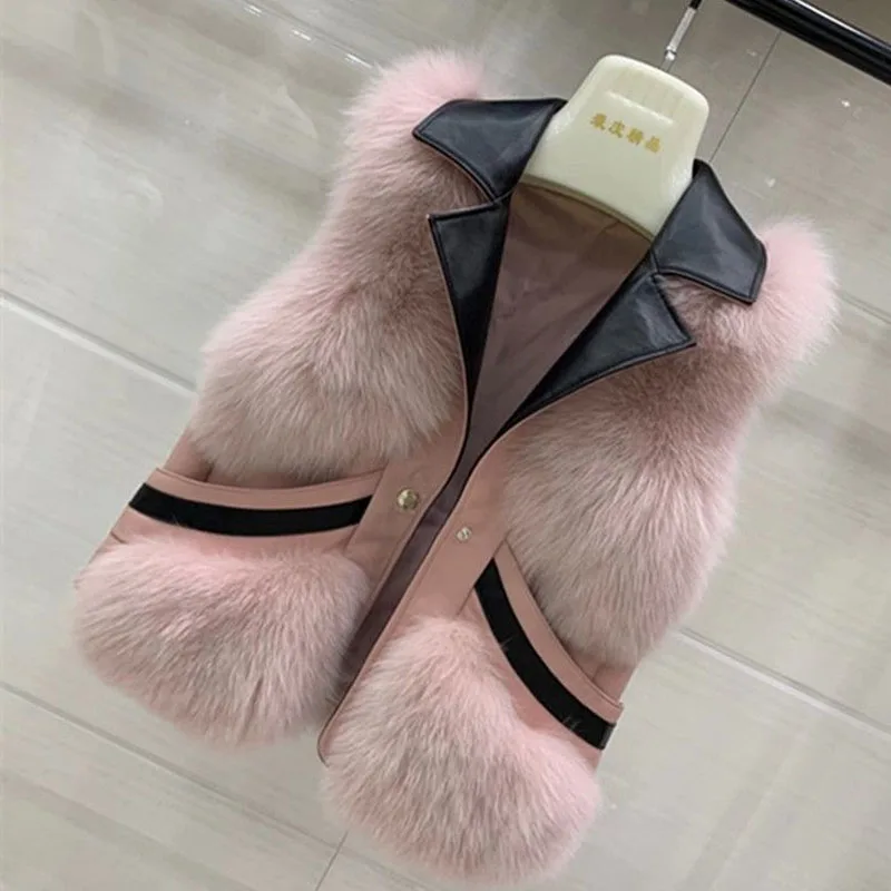 Parkas Women's Outdoors Short Coats Jackets Vests 2022 Faux Fur Imitation Fox Hair Splicing V-Neck Cardigan Fashion Waistcoat
