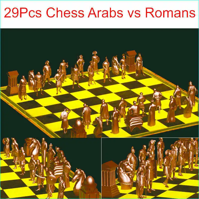 29Pcs Chess Arabs vs Romans 3D model for 4 axis circular diagram 3D carved sculpture cnc machine in STL file