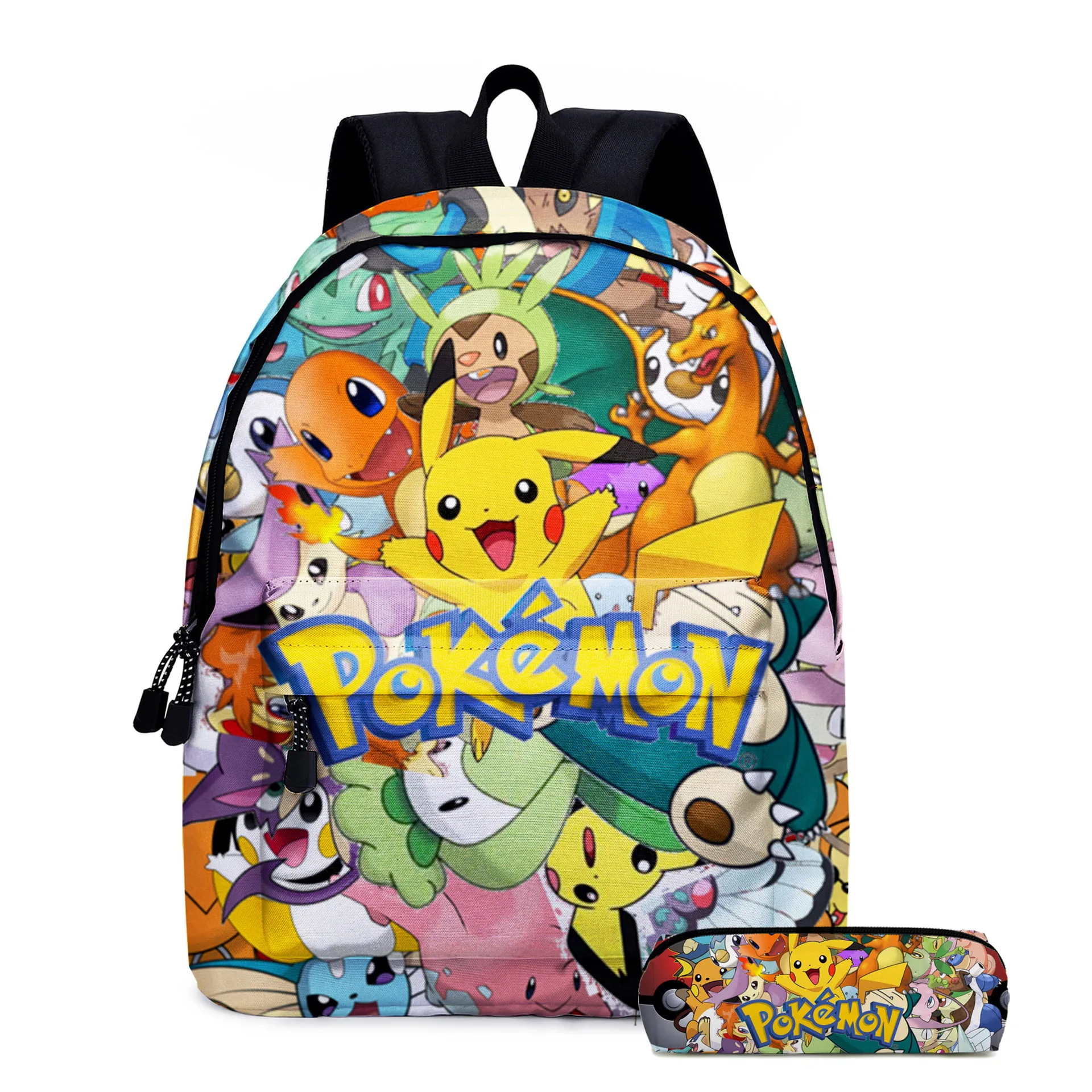 

2pcs/set Pikachu Pokemon Case Backpack Pokemon Anime Children Boys Girls Double-deck Backpack Set Teenager Waterproof Schoolbag