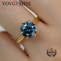 vovgeminie vvs moissanite fine jewelry women ring 3carat 9mm round dark blue lab created diamond 18k 14k 9k gold anillos mujer