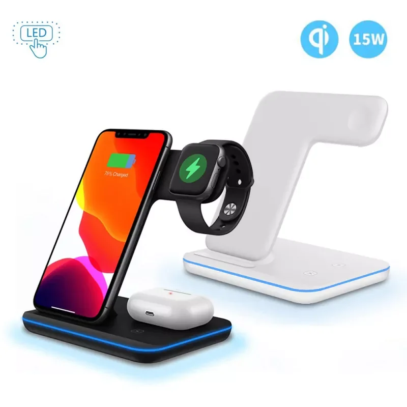 

3 in 1 15W Wireless Fast Charger Watch Air Pod Mobile Fast Charging Dock Station For