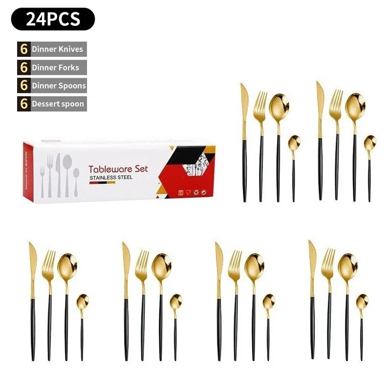 

24psc Stainless Steel Dinnerware Set Spoon Fork Knife Western Cutleri Silverware Tableware Set