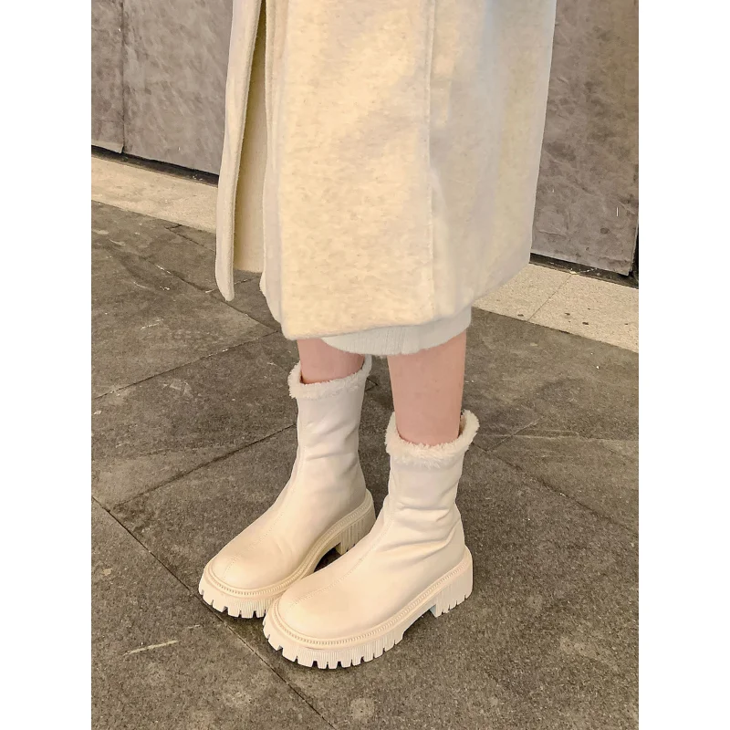 

2023 зимние теплые зимние ботинки, женские теплые короткие ботинки на среднем каблуке, плюшевые ботинки с круглым носком, мягкие ботильоны, пл...