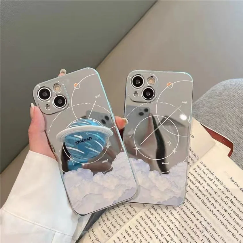 

Chic Electroplated Back Mirror Planet Stand Case for iPhone 12 13 Pro Max Back Phone Cover for 12 11 Pro Max X XS XR Capa
