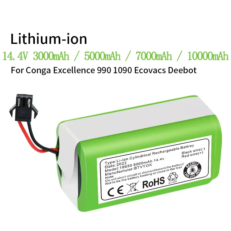 

14.4V 5000mAh Li-ion battery for Conga Excellence 990 1090 Ecovacs Deebot N79 N79S DN622 Eufy RoboVac 11 11S RoboVac 30