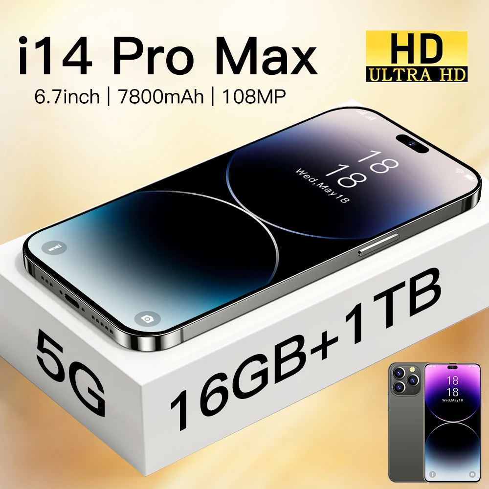 i14 Pro Max Smartphone 6.7 inch Full Screen 4G 5G Cell Phone 6800mAh Mobile Phones Global Version