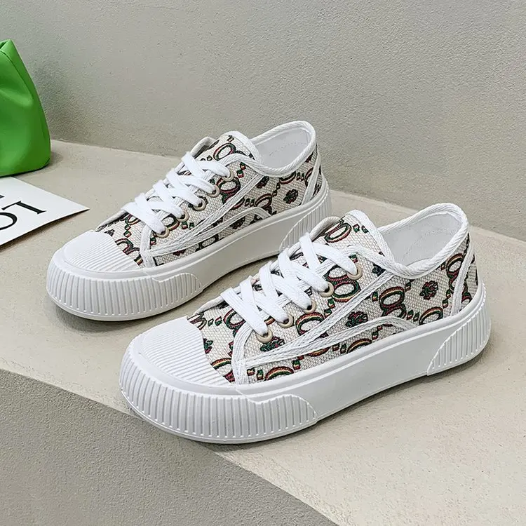 

Women's Casual Shoes Canvas Sneakers 2022 Summer Fashion White Sneakers Breathable Lace-Up Sport Running Zapatillas Mujer