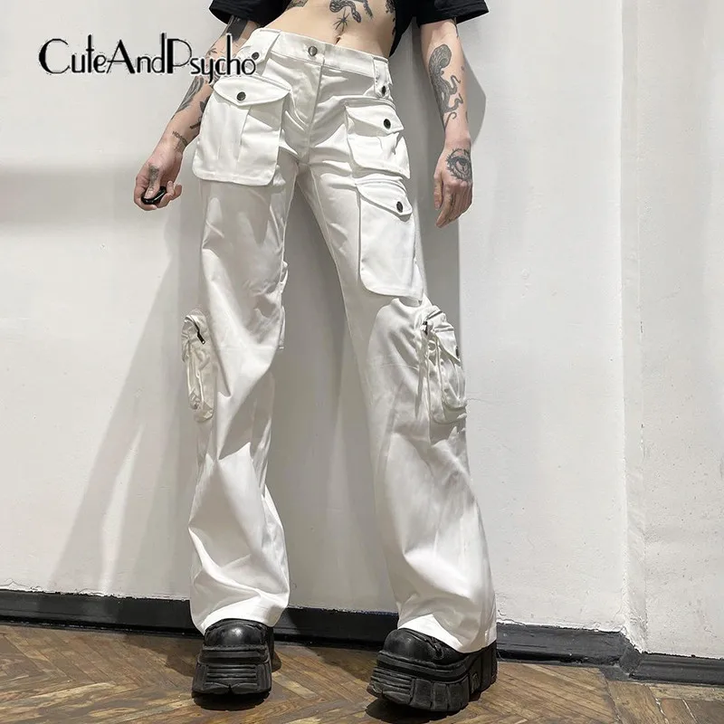 

Джинсы cuteandpsyв уличном стиле женские, винтажные брюки-карго из денима в стиле Харадзюку, длинные модные повседневные Клубные штаны с карманами