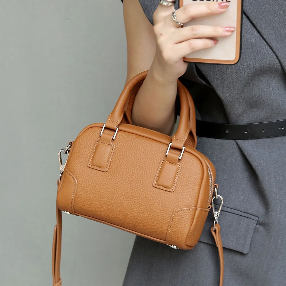 

Small 2023 Genuine Leather Handbag High Capacity Women Shoulder Bags Fashion Pillow Boston Cowhide Crossbody OL Purse
