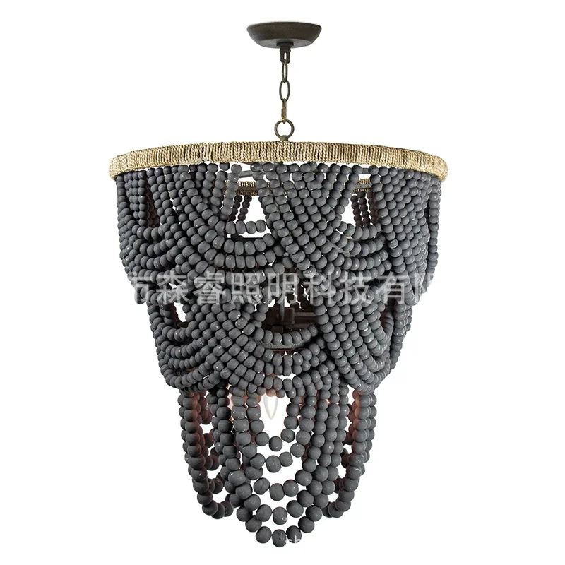 

American Country Retro Black Coloured Drawing Gradual Change Wooden Bead Design American Design Chandelier for Living Room