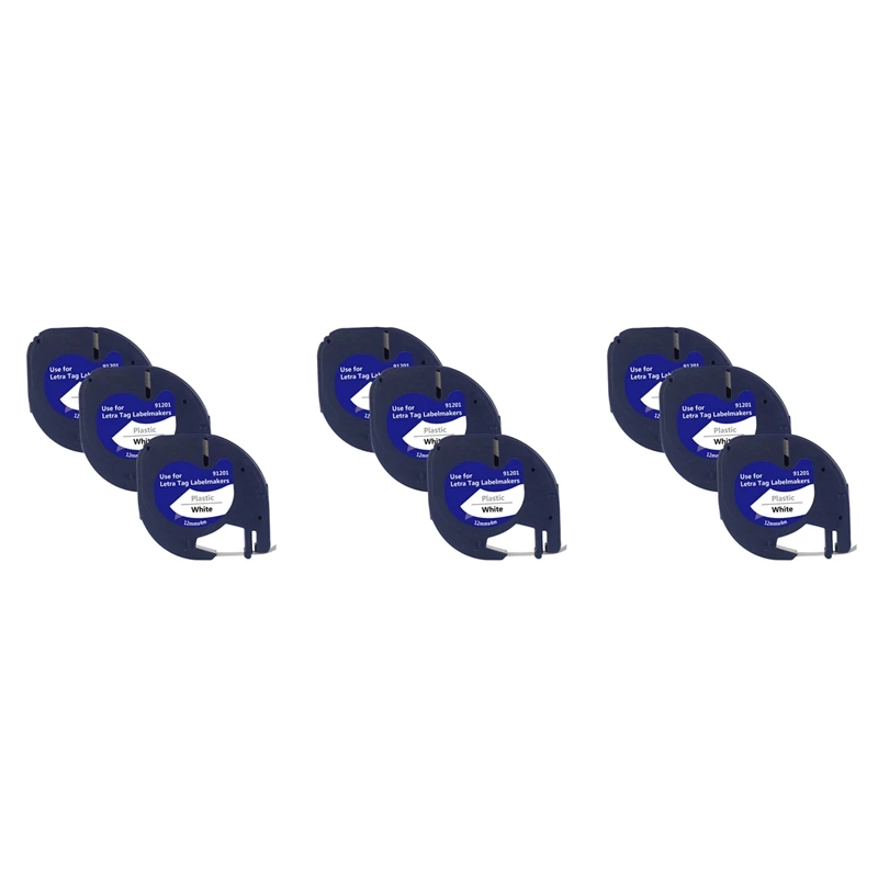 

9Pcs Compatible Label Tape Replacement For Dymo Letratag Black On White Plastic Label Tape For Letratag Label Maker