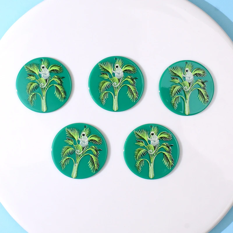 5pcs 40x40mm Monkey Banana Tree Print Charms Pendant for Earring Necklace Acylic Animal Plant DIY Jewelry Making Accessories