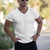 men v neck short sleeve t shirt muscle man fitness t shirt solid fashion tees tops summer knitted gym clothing sports clothing