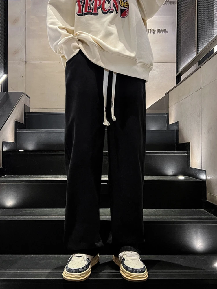 Fashion Men's Elastic Waist Wide Leg Jeans Classic Unisex Men's Tide Brand Fu Loong Dirty Mopping Trousers Hip Hop Men Clothing