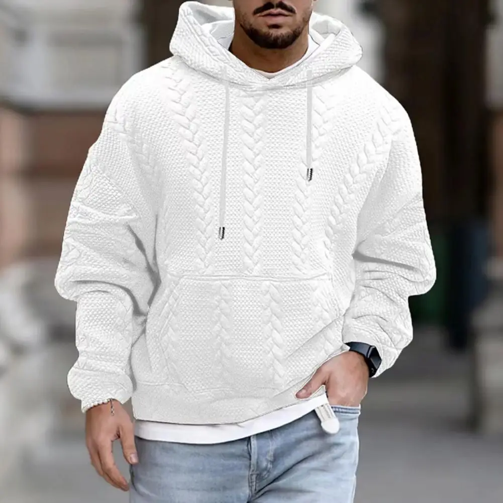 

Casual Hoodie Thick Warm Men's Hoodie with Drawstring Hood Patch Pocket Cozy Knitted Pullover for Fall Winter Soft Hoodie