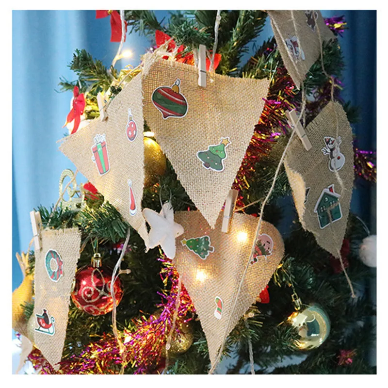 

Christmas Flags Vintage Jute Hessian Burlap Bunting Banner Wedding party Photography Props Celebration Party Decoration Banner
