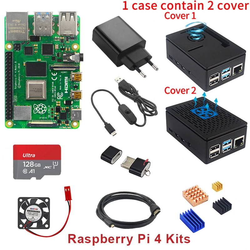 

NEW Raspberry Pi 4 8GB 4GB 2GB Kit + Power Adapter + ABS Case + 32G 64G 128G Card + Reader + Heat Sink for Raspberry Pi 4 Model