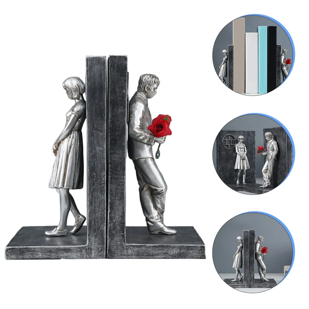 

2Pcs Resin Couple Bookend Book Holder Book Ends Bookshelf Decor Adults Kids Gift