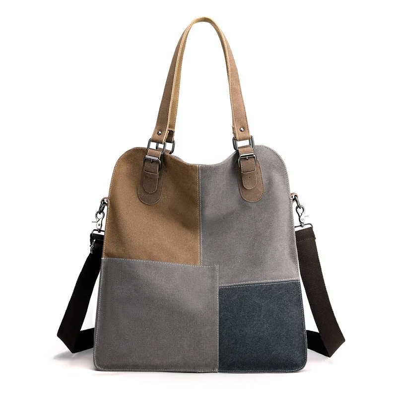 

Холщовая повседневная женская сумка, стильный тоут с контрастной строчкой, Винтажная сумочка на плечо, вместительный мессенджер