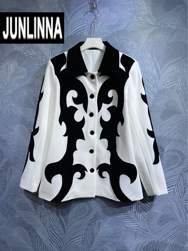 

Модное дизайнерское Женское пальто JUNLINNA, осенне-зимняя однобортная Повседневная Верхняя одежда с винтажным принтом и отложным воротником