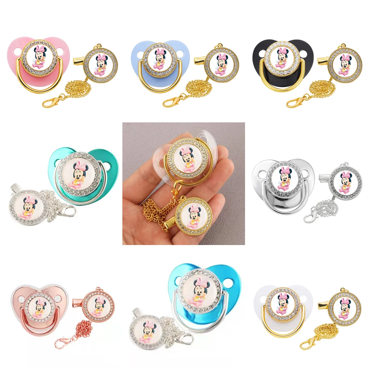 Розовая детская соска Минни Маус Bling для новорожденных Стразы с героями Диснея