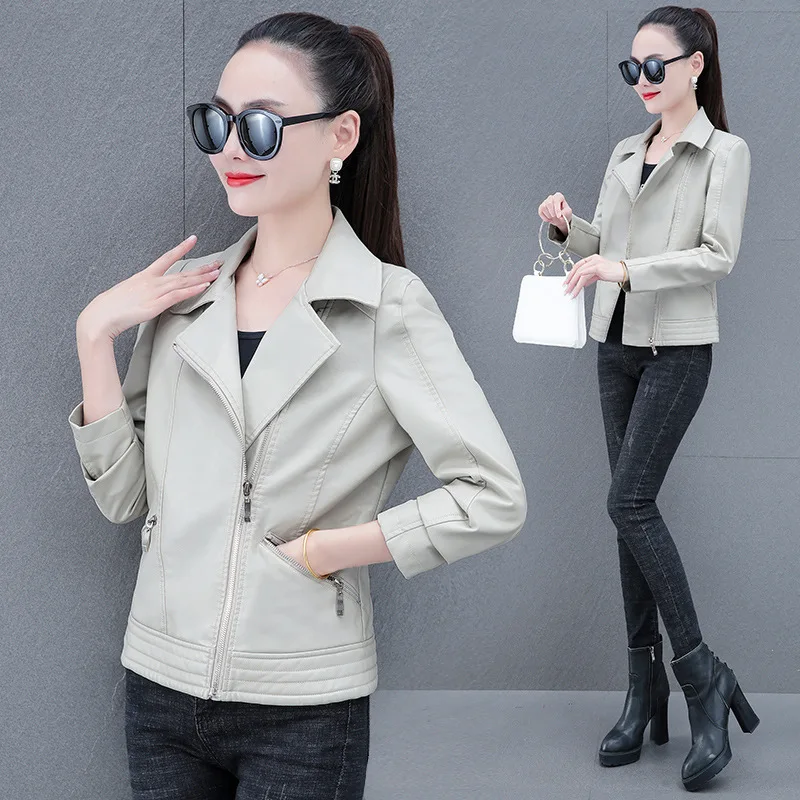 Short Leather Women's Coat Spring  Autumn Fashion Casual Women's Motorcycle Jacket Top Skinny Girl Zipper Motocycle Jackets