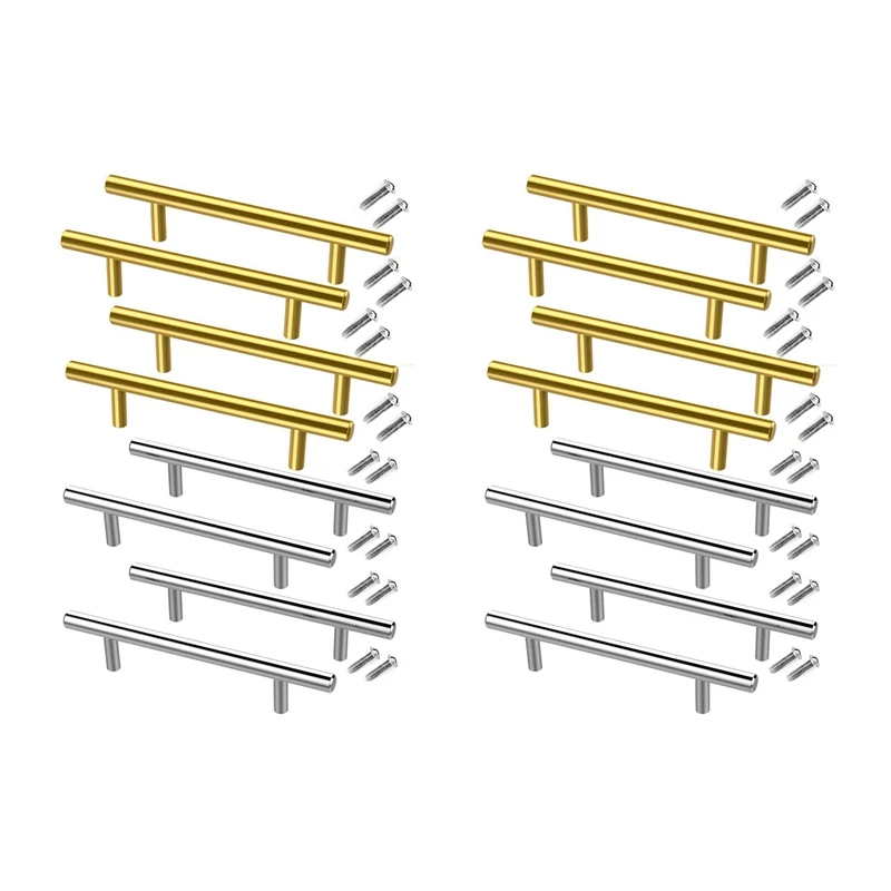 

16 PCS Gold Silver Handles Hardware Stainless Steel Drawer Pulls, Cabinet Door Handles For Kitchen Bathroom Furniture