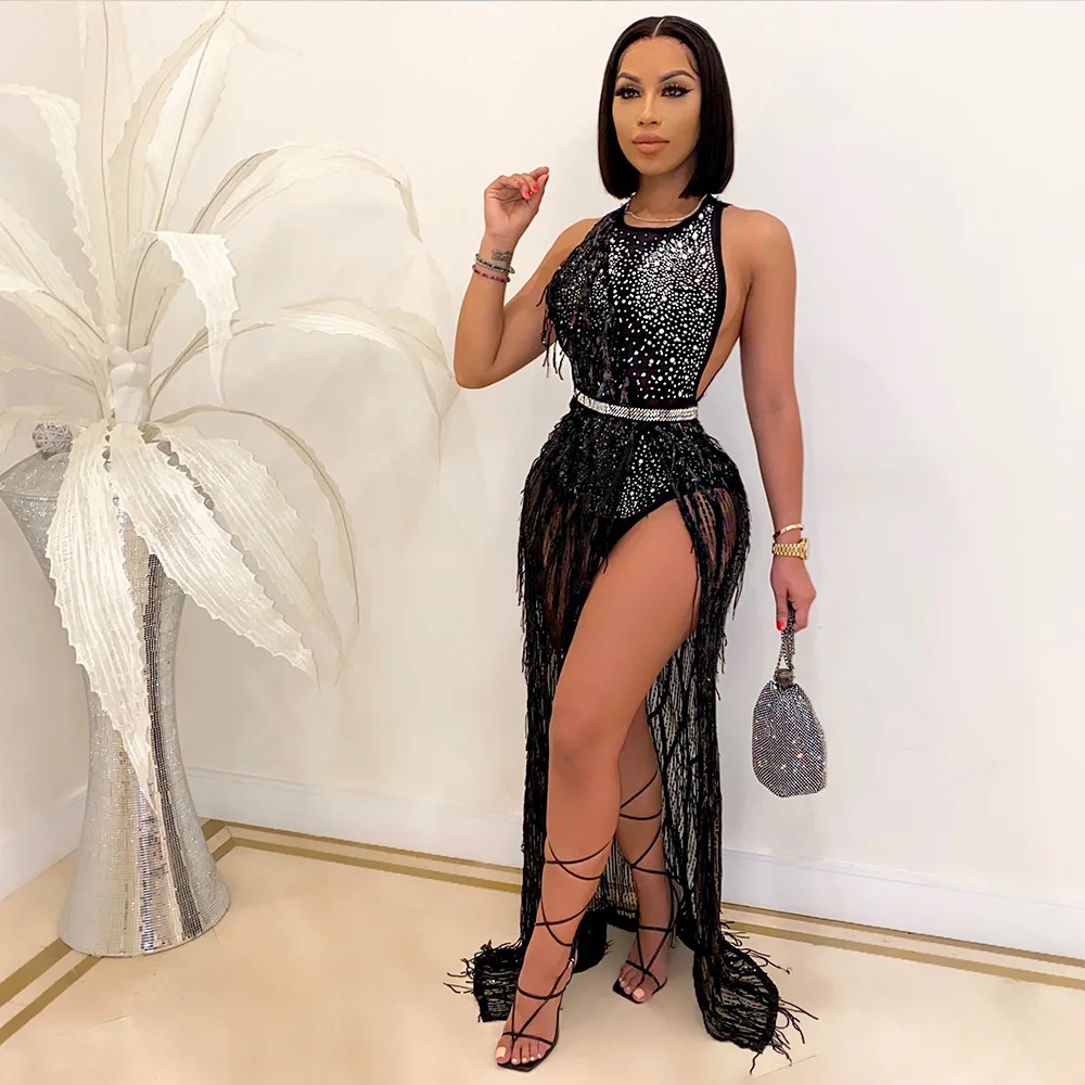 

Women Summer Dress Sexy Crystal Mesh Sequins Nightclub Dress Women Bodycon Backless Hot Slit Rhinestones Party Club Mini Dresses