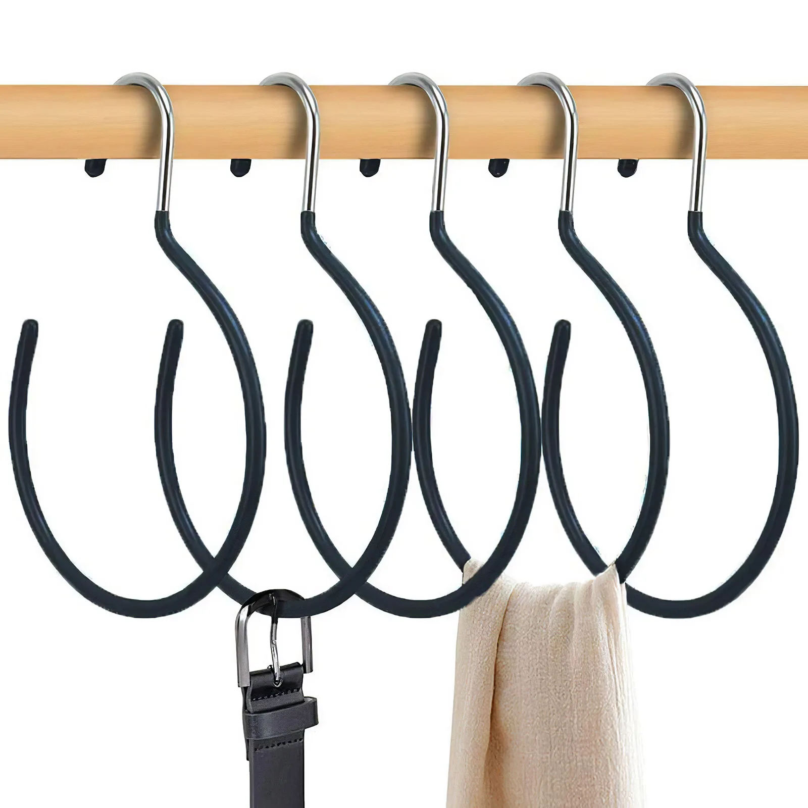 

5pcs Coat Hook Anti-rust Scarf Ring Hanger Belt Rack Multi-purpose Tie Hanging Hooks Non-slip Wardrobe Storage Racks For Home