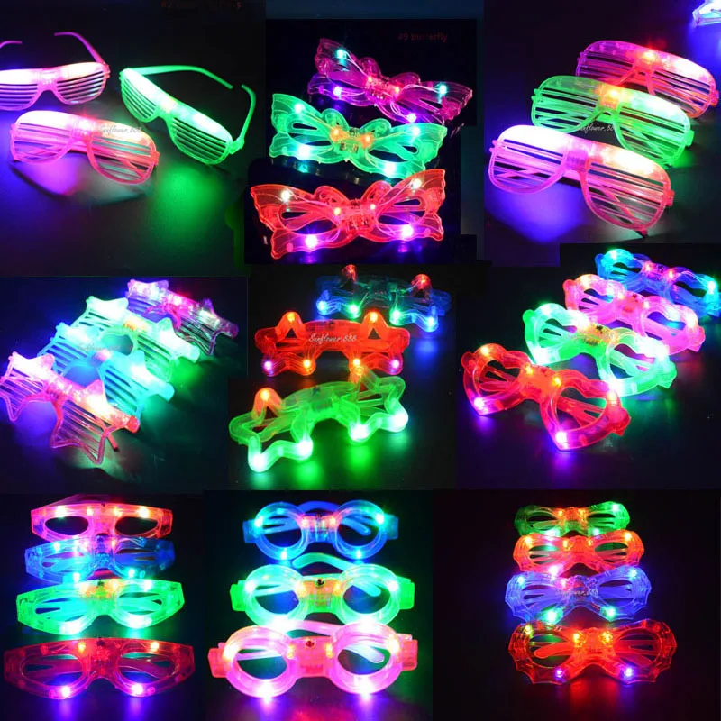12Pcs Adult Kids Women LED Glasses Light Up Sunglasses Glow Blinds Shutter Neon Flash Bar Carnival Birthday Wedding Party Favors