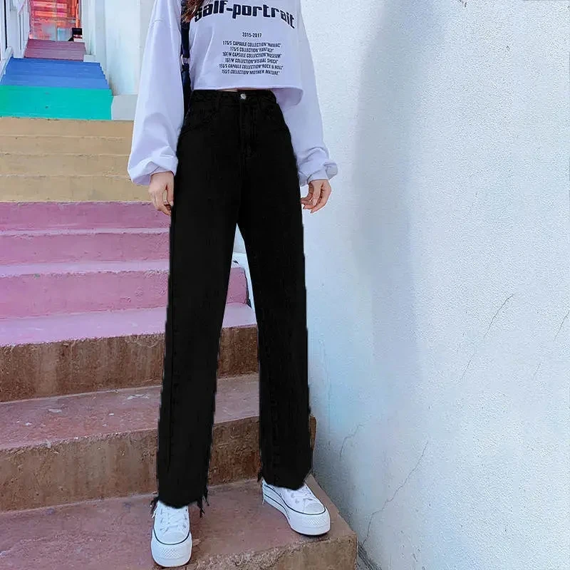 Джинсы женские весна-осень 2022 новые вертикальные прямые широкие брюки с высокой