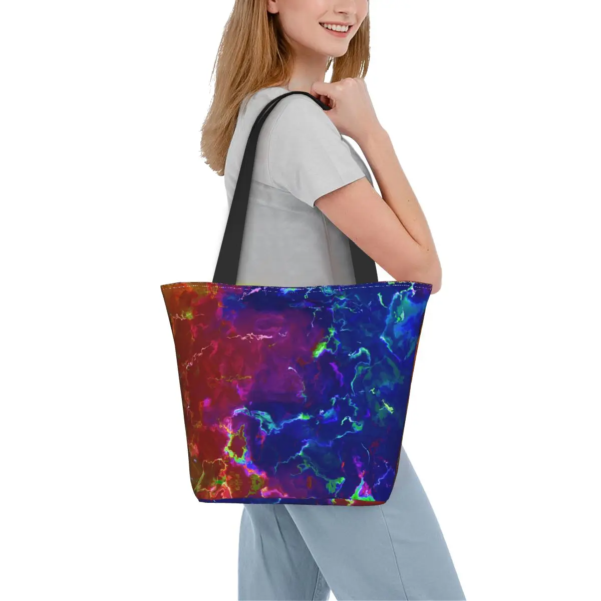 

Bright Splash Print Shopper Bag Abstract Ink Handbags Female Designer Tote Bag Retro Polyester College Beach Bag