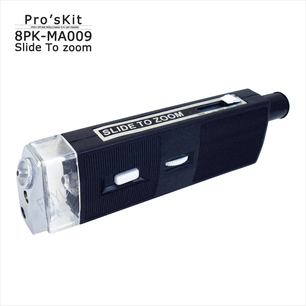 

Optical Fiber Magnifying Glass Pro'sKit 8PK-MA009 Portable 200X Adjustable Fiber Optic Check Kit Handheld Microscope Tools
