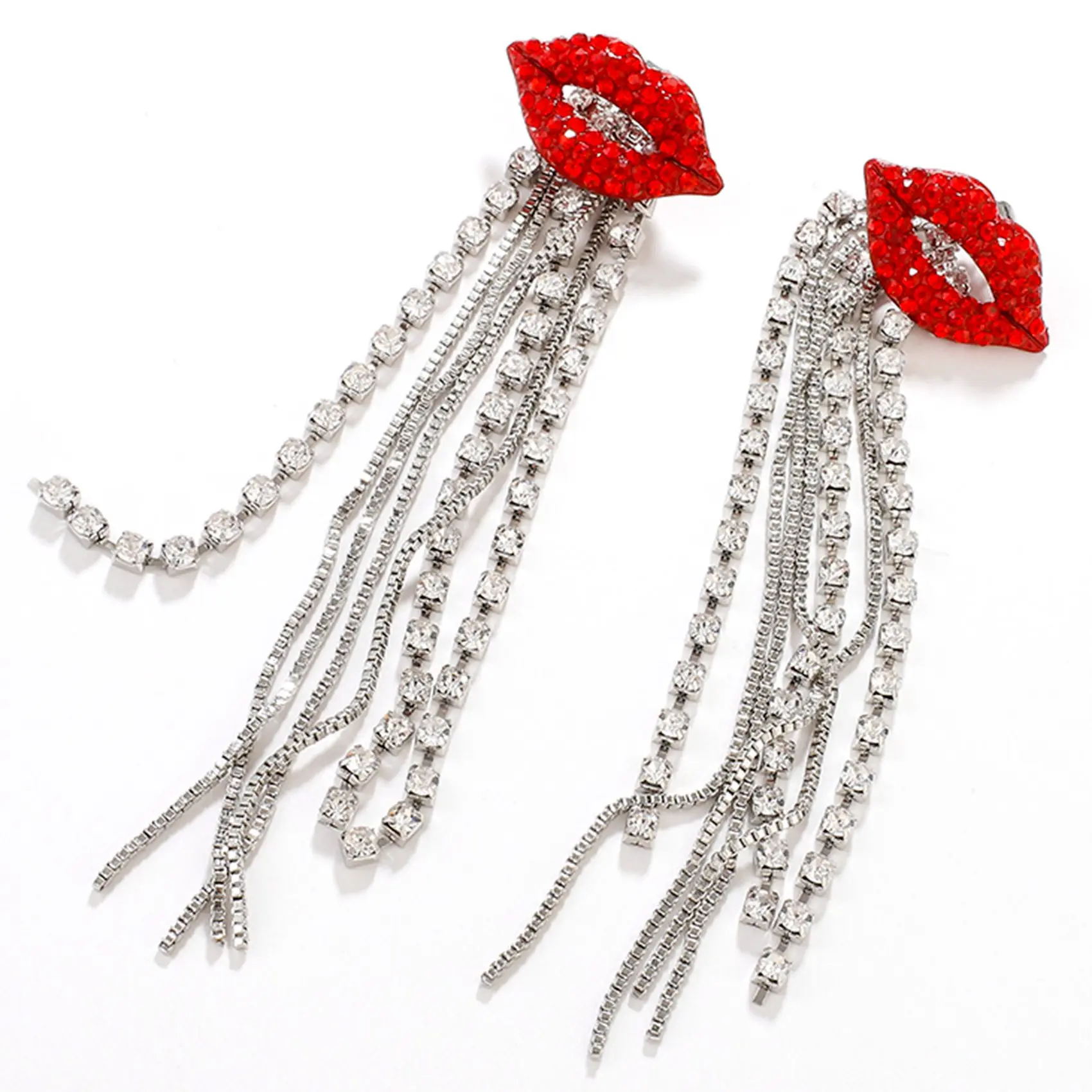 

Блестящие красные длинные серьги-кисточки в форме губ, винтажные серьги-цепочки для женщин, ювелирные изделия для вечеринок