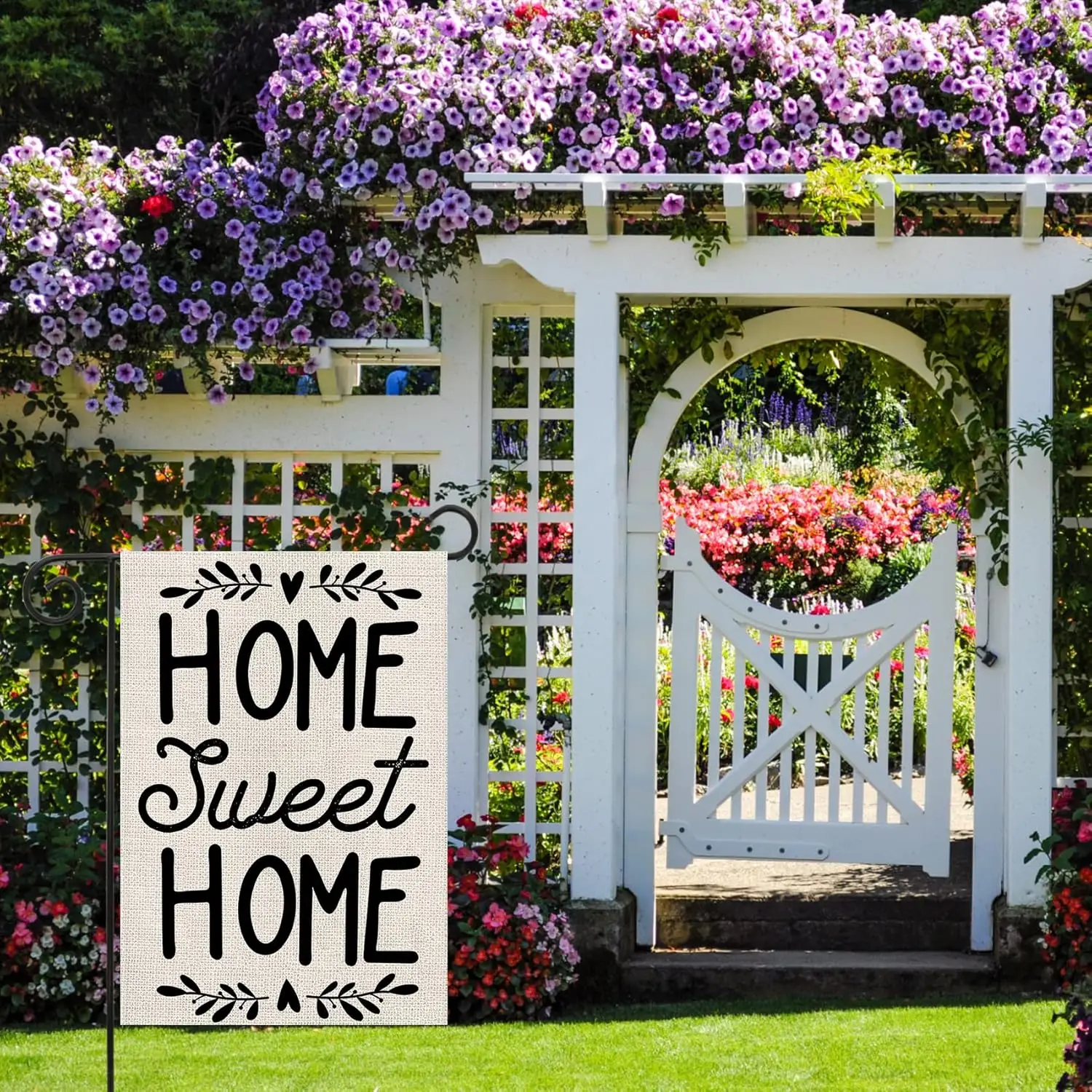 Фото Флаг для сада Texupday Home Sweet Home, двусторонний, вертикальный, из мешковины, для ежедневного использования, сезонный, в деревенском стиле, для праздников, вечеринок, для улицы, для двора, PPZ №2