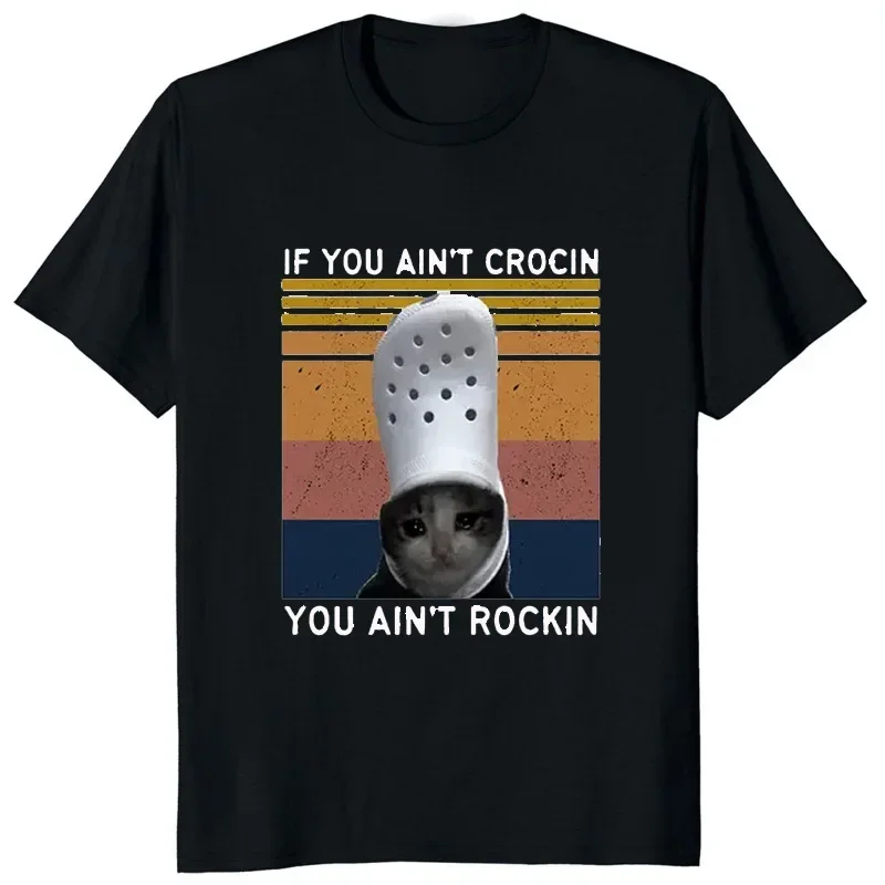 Забавная мультяшная графическая футболка с рисунком плача кошки крокса мема