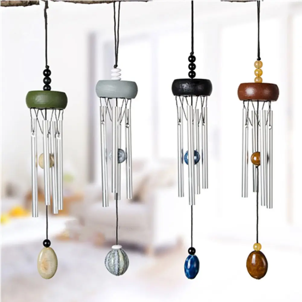 Indoor Gifts Aluminum Tube Wood & Metal Wind Chimes Hanging Ornament Pendant Wind Spinner