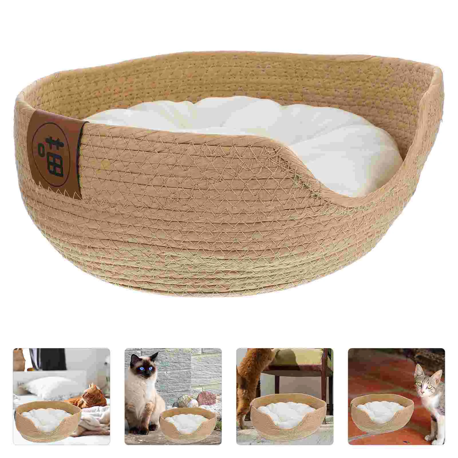 

Straw Nest Comfortable Pet Breathable Bed Resting Home Woven Cat Weaving Beds Cotton Mat Summer Small Dogs Man Cats