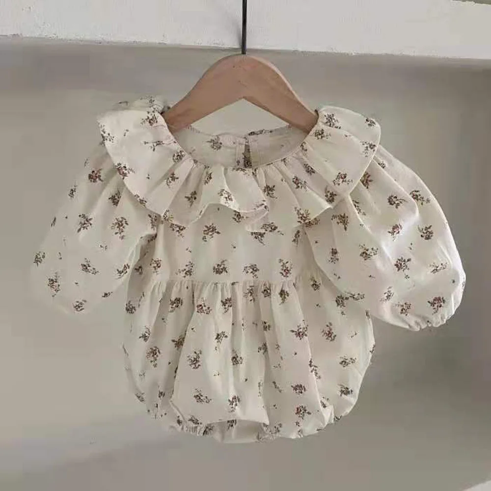 Freely Move 2022 Baby Spring Autumn Clothing Newborn Infant Baby Girls Cotton Linen Long Sleeves Floral Bodysuit Jumpsuit 0-24M