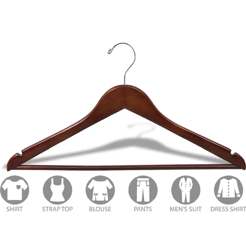 

International Hanger Walnut Wood Suit Hanger with Solid Wood Bar, 100 Pack